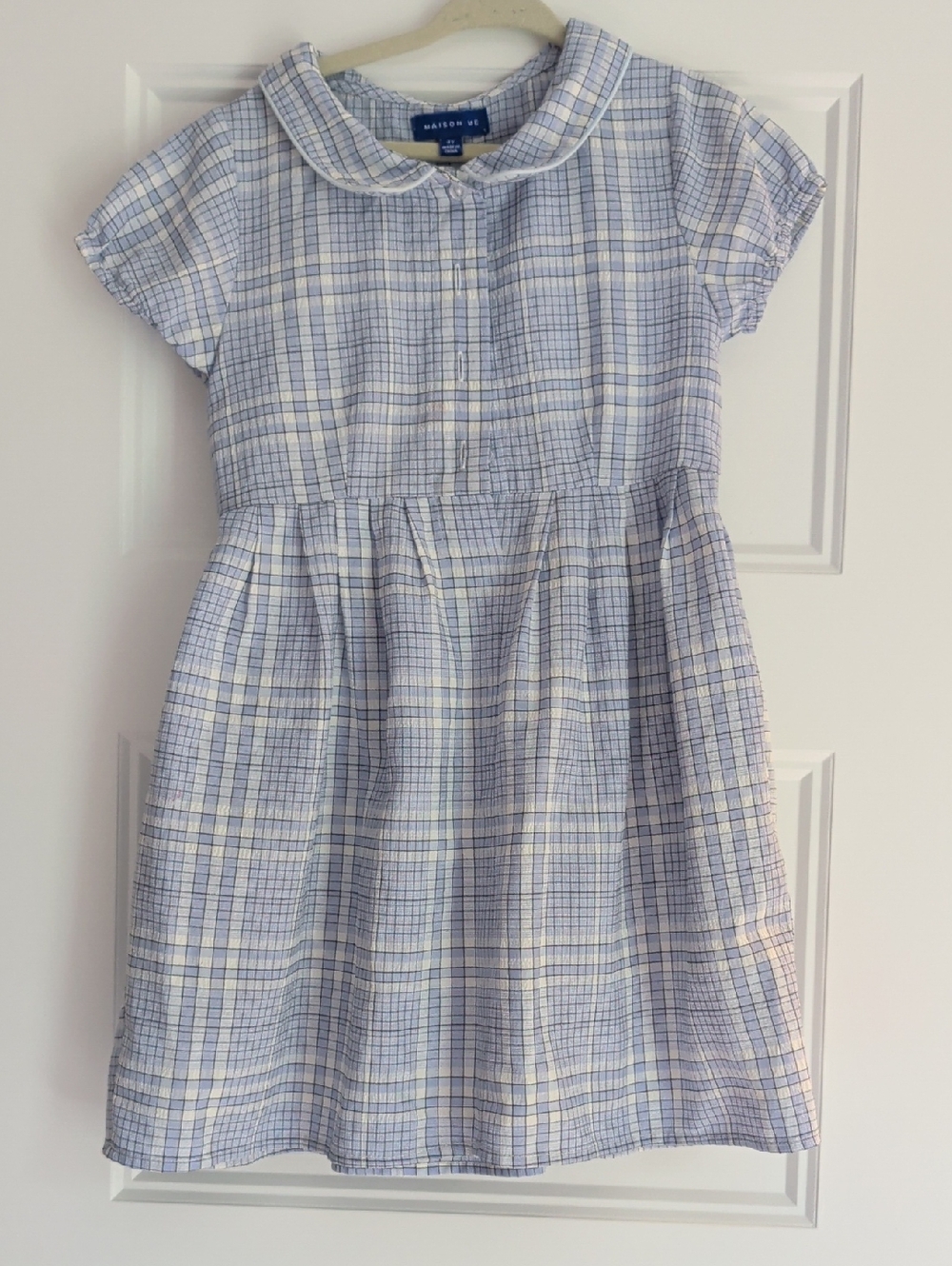 Maisonette Blue & White Plaid Peter Pan Collar Dress